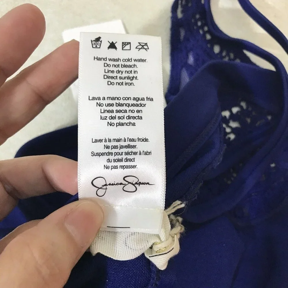 Jessica Simpson Martinique Hi-Neck Sexy Crochet Top Bikini Swimsuit Blue New - Picture 12 of 13